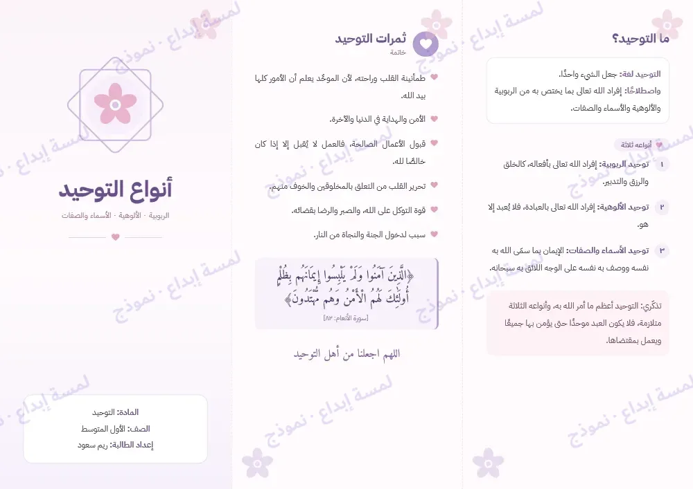مطوية «أنواع التوحيد» كما وصل